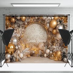 Lofaris Gold Glitter Balloons Pine Leaves Christmas Backdrop