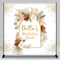 Lofaris Gold Glitter Boho Floral Custom Birthday Backdrop