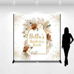 Lofaris Gold Glitter Boho Floral Custom Birthday Backdrop