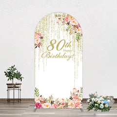 Lofaris Gold Glitter Floral 80th Birthday Arch Backdrop