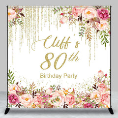 Lofaris Gold Glitter Floral Custom Name 80th Brithday Backdrop