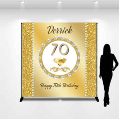 Lofaris Gold Glitter Pearl Custom Name 70th Birthday Backdrop