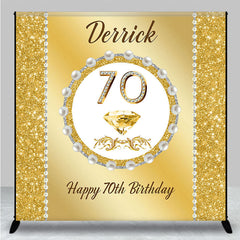 Lofaris Gold Glitter Pearl Custom Name 70th Birthday Backdrop