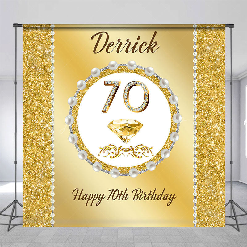 Lofaris Gold Glitter Pearl Custom Name 70th Birthday Backdrop