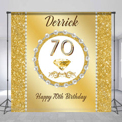 Lofaris Gold Glitter Pearl Custom Name 70th Birthday Backdrop