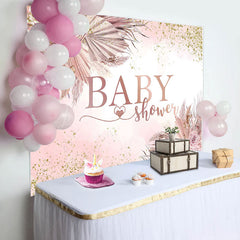 Lofaris Gold Glitter Pink Boho Floral Baby Shower Backdrop