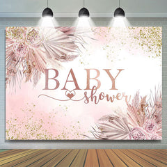 Lofaris Gold Glitter Pink Boho Floral Baby Shower Backdrop