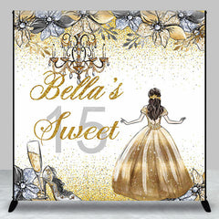 Lofaris Gold Glitter Princess Custom Name Sweet 15 Backdrop