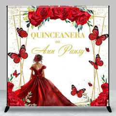 Lofaris Gold Glitter Red Rose Custom Quinceanera Backdrop