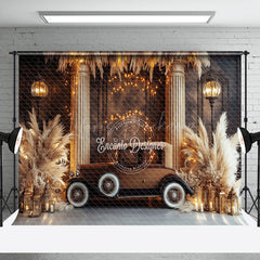 Lofaris Gold Glitter Retro Brown Truck Boho Wedding Backdrop