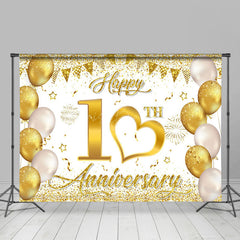 Lofaris Gold Glitter Sparks White 10Th Anniversary Backdrop