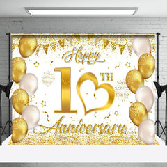 Lofaris Gold Glitter Sparks White 10Th Anniversary Backdrop