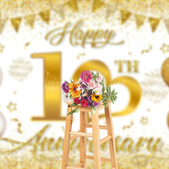 Lofaris Gold Glitter Sparks White 10Th Anniversary Backdrop