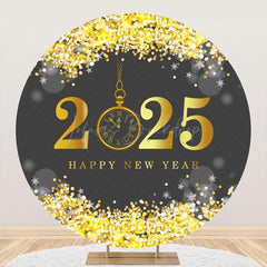 Lofaris Gold Grey 2025 Bokeh Round Happy New Year Backdrop