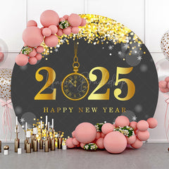 Lofaris Gold Grey 2025 Bokeh Round Happy New Year Backdrop