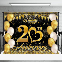 Lofaris Gold Heart Balloons Happy 20Th Anniversary Backdrop