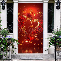 Lofaris Gold Heart Rose Romantic Valentines Day Door Cover