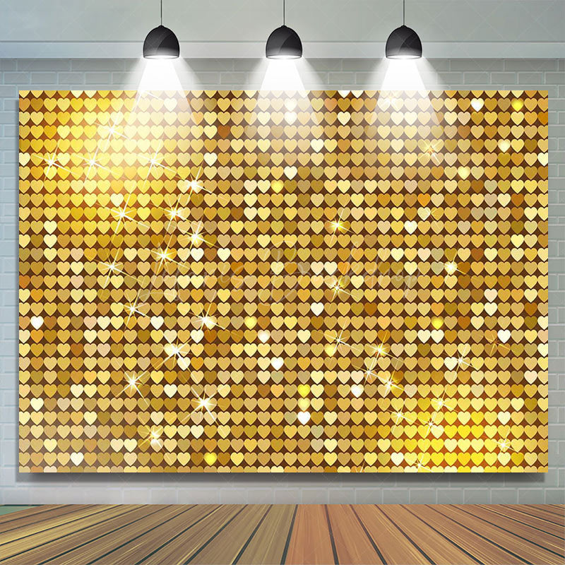 Lofaris Gold Heart Sequins Glitter Happy Birthday Backdrop