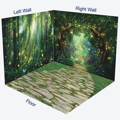 Lofaris Gold Light Glitter Green Forest Room Set Backdrop