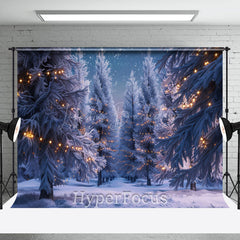 Lofaris Gold Light Snowy Pine Forest Christmas Backdrop