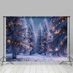 Lofaris Gold Light Snowy Pine Forest Christmas Backdrop