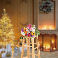 Lofaris Gold Light Tree Candle Fireplace Christmas Backdrop