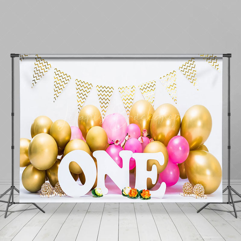 Lofaris Gold Pink Balloons 1St Birthday Photography Backdrop