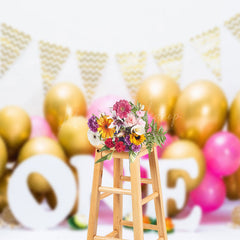 Lofaris Gold Pink Balloons 1St Birthday Photography Backdrop