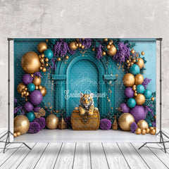 Lofaris Gold Purple Balloon Floral Tiger Cake Smash Backdrop