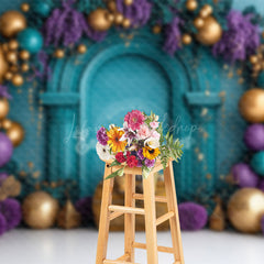 Lofaris Gold Purple Balloon Floral Tiger Cake Smash Backdrop