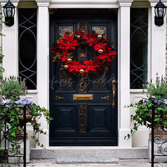 Lofaris Gold Ribbon Bow Poinsettia Wreath Christmas Door Cover