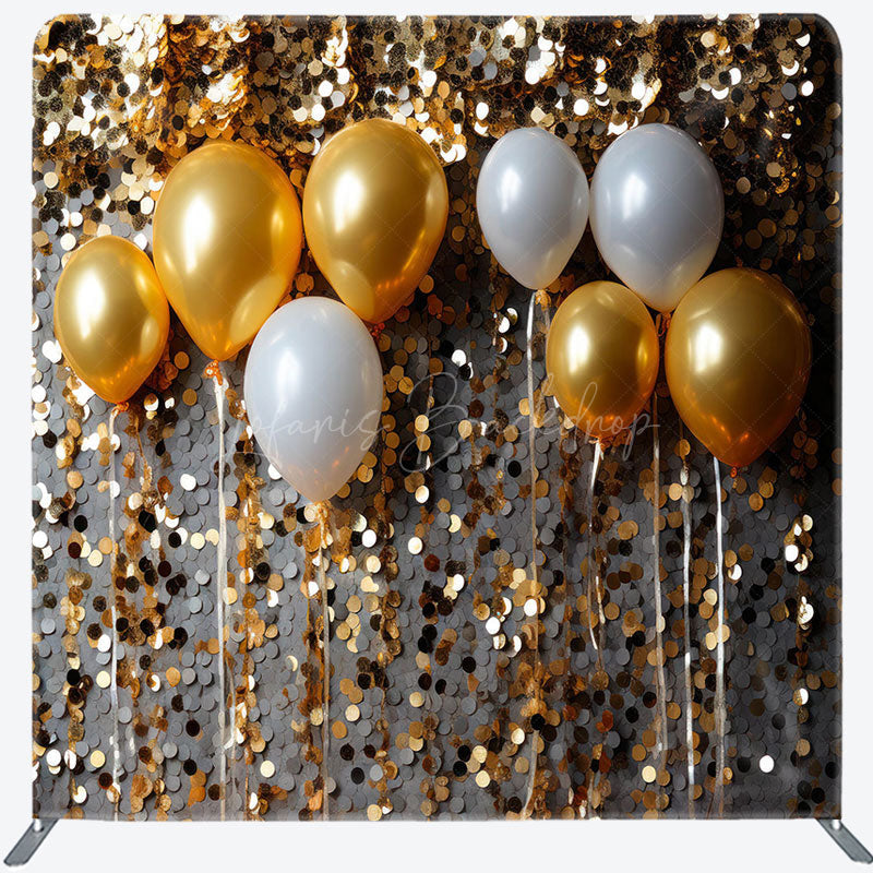 Lofaris Gold Sequin Balloons Holiday Pillow Case Backdrop