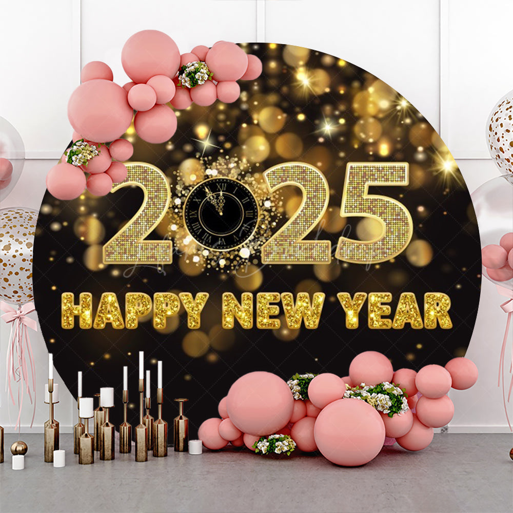 Lofaris Gold Sequins Clock New Year Night Party Round Backdrop