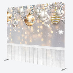 Lofaris Gold Silver Ball Snowflake Square Arch Fabric Backdrop