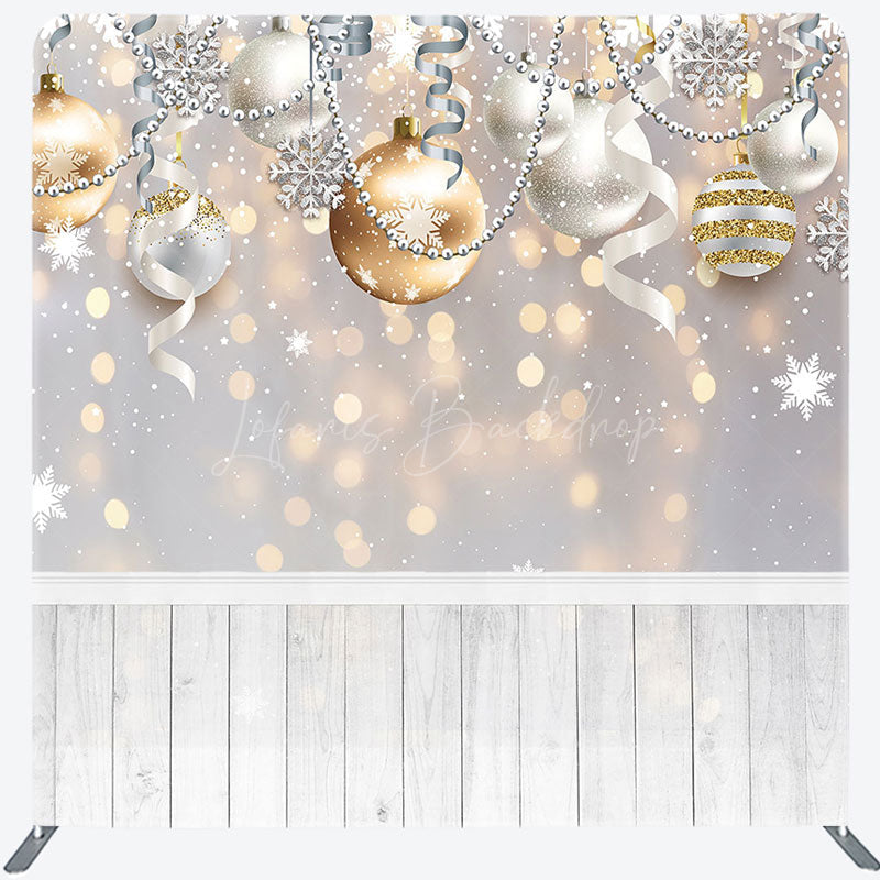 Lofaris Gold Silver Ball Snowflake Square Arch Fabric Backdrop