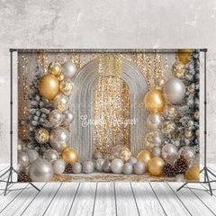 Lofaris Gold Silver Balloons Luxury Snowy Christmas Backdrop