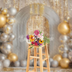 Lofaris Gold Silver Balloons Luxury Snowy Christmas Backdrop