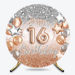 Lofaris Gold Silver Glitter Round 16th Birthday Backdrop