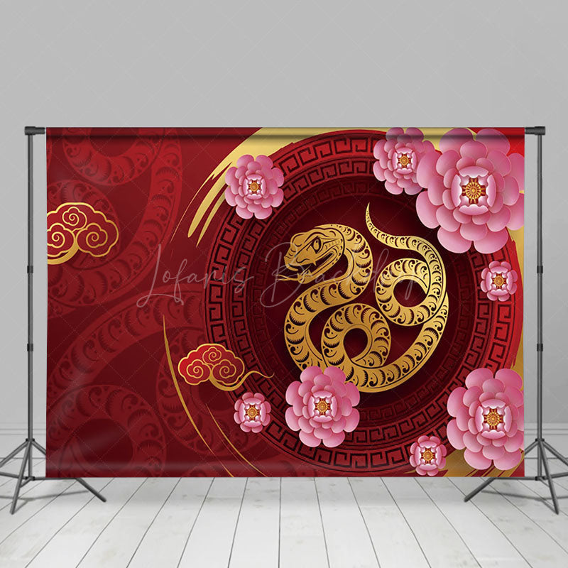 Lofaris Gold Snake Auspicious Clouds Floral New Year Backdrop