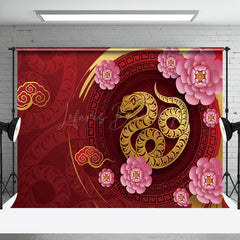 Lofaris Gold Snake Auspicious Clouds Floral New Year Backdrop