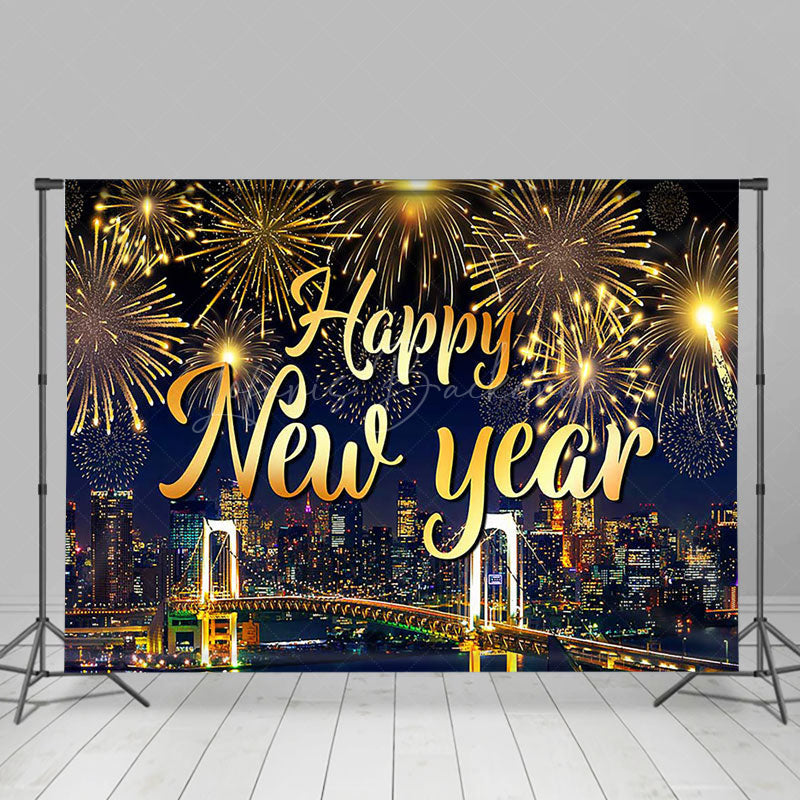 Lofaris Gold Sparke Bloom City Scene Happy New Year Backdrop