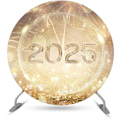 Lofaris Gold Sparkle Clock 2025 Round Happy New Year Backdrop