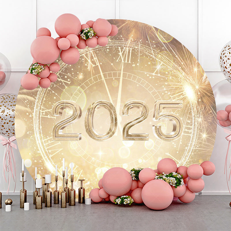 Lofaris Gold Sparkle Clock 2025 Round Happy New Year Backdrop