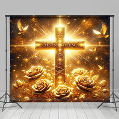 Lofaris Gold Sparkle Floral Cross He Is Risen Easter Backdrop