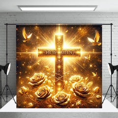 Lofaris Gold Sparkle Floral Cross He Is Risen Easter Backdrop