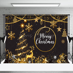 Lofaris Gold Sparkle Merry Christmas Black Xmas Backdrop