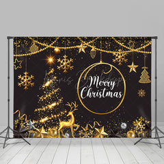 Lofaris Gold Sparkle Merry Christmas Black Xmas Backdrop