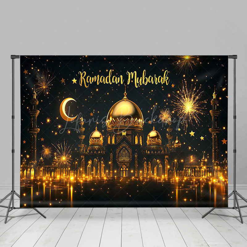 Lofaris Gold Sparkle Night Castle Ramadan Mubarak Backdrop