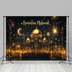 Lofaris Gold Sparkle Night Castle Ramadan Mubarak Backdrop