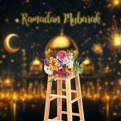 Lofaris Gold Sparkle Night Castle Ramadan Mubarak Backdrop